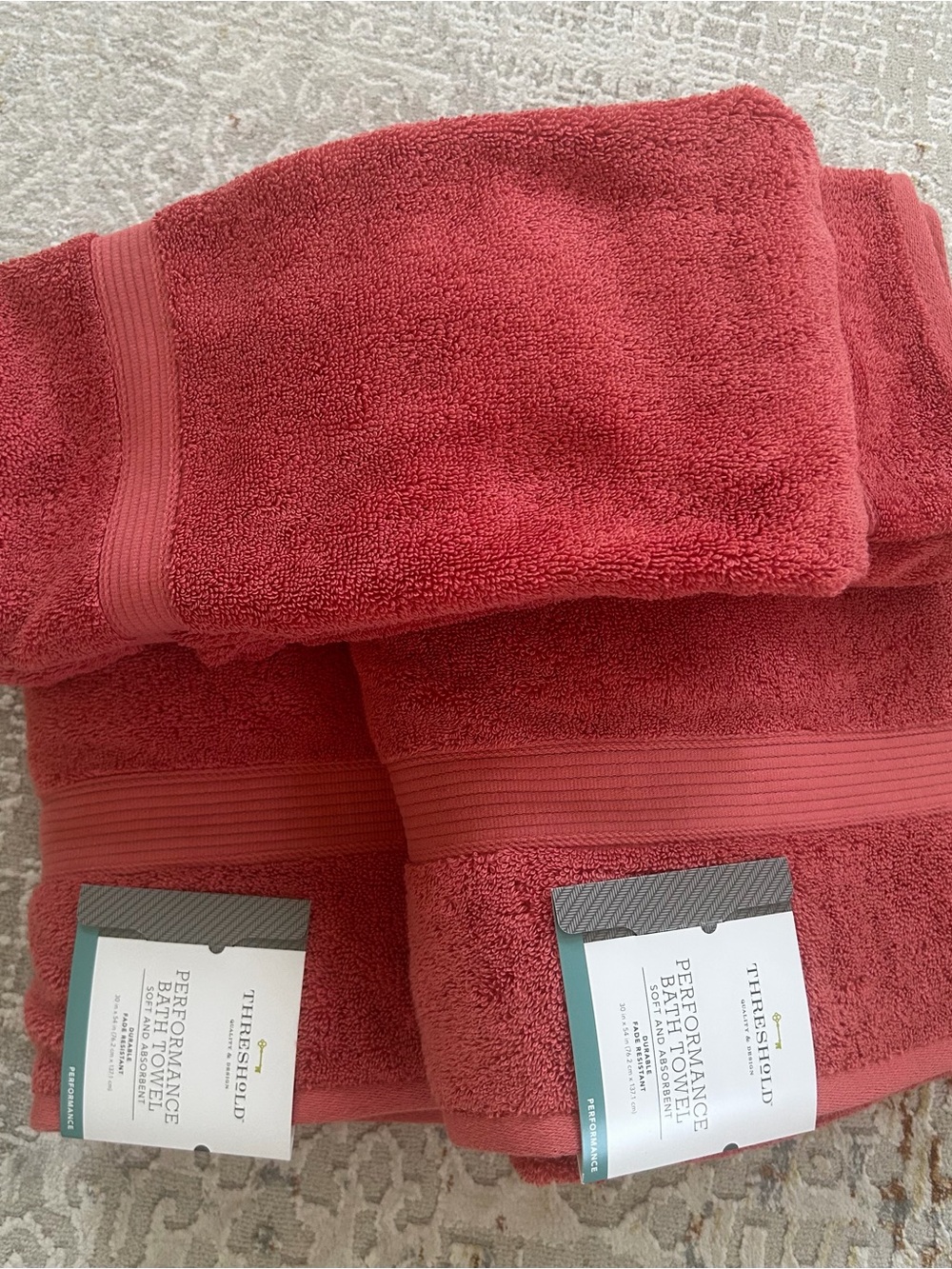 Threshold Performance Set of Two Bath & Hand Towels in Divine Red